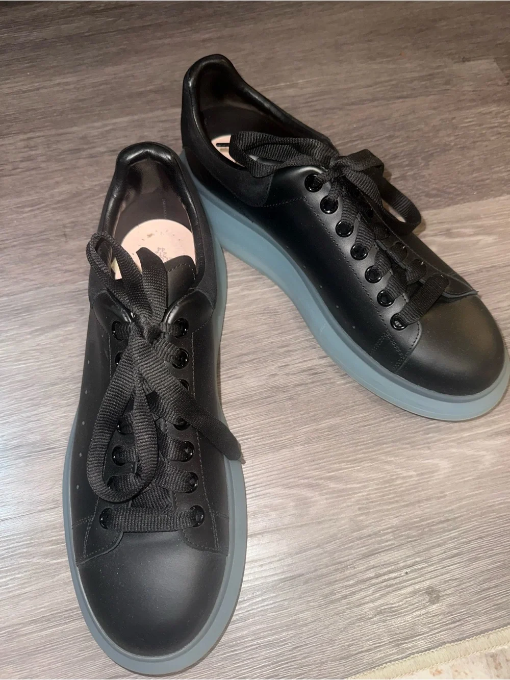 Alexander McQueen Black Leather Sneakers with Light Blue Translucent Soles